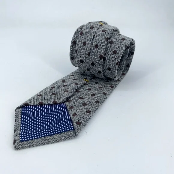 Eton Tie Mens One Size‎ Gray Brown Polka Dot Silk Classic Necktie Italy Made